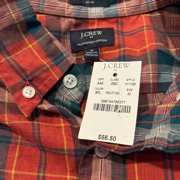 J. Crew Factory Heathered Cotton Plaid Casual Button Down Shirt Men's L Slim - Picture 2 of 3